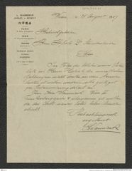 Nachlass Franz Steindachner, Brief von L. Wannieck an Franz Steindachner (25.08.1909), Inv.Nr. 574.01, Seite 1